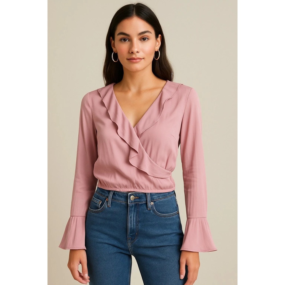 Blush Pink ruffle Blouse  XS V-Neck, Satin Look,‎ NWT, A New Day